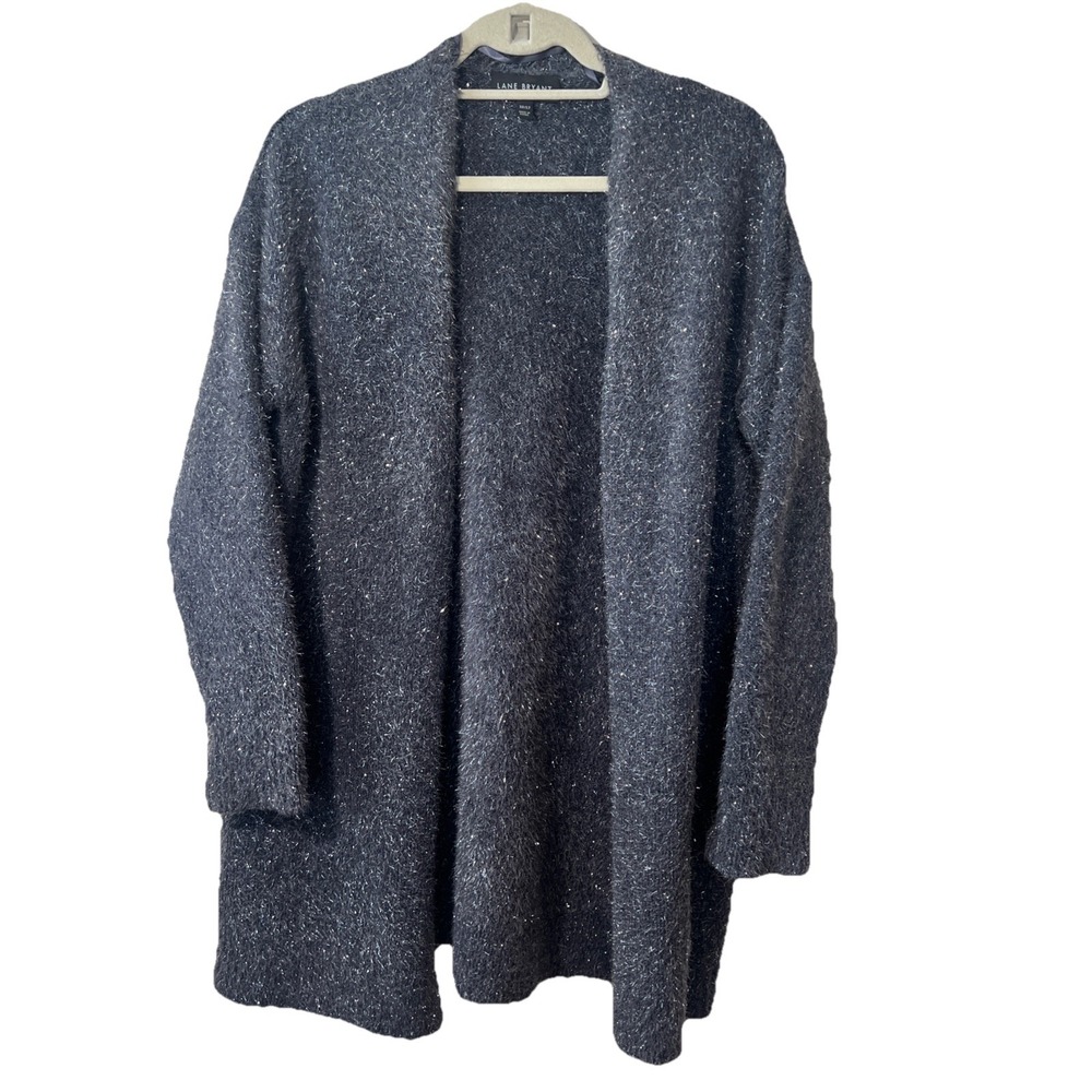 Lane Bryant Eye Lash Glitter Cardigan Sweater Women 10/12 Gray Open Front‎ EUC